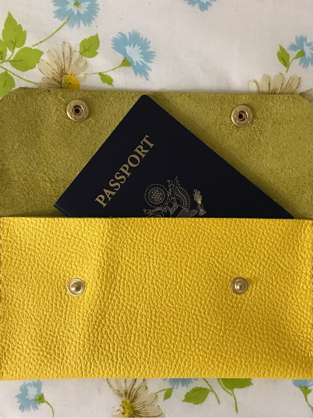 Handmade Yellow Genuine Leather Passport Wallet - Women's Travel Clutch